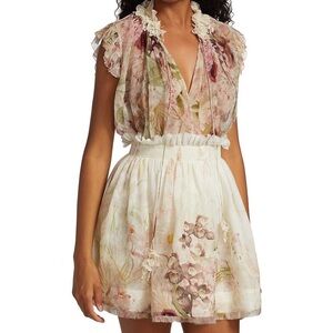 ZIMMERMANN Wo Dancer Silk Floral Flutter Tank - Alabaster Garden Floral Sz 8.